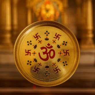 Brass Puja Thali with Om & Swastik Design | Decorative Aarti Plate by Sattvapuja